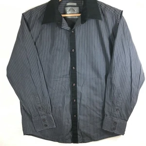 Bruno Stretch Shirt Men's Medium Charcoal Gray Stripe Long Sleeve Button Up - Picture 1 of 7