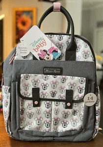 Disney Baby Mickey Minnie Mouse Multi-pocket Diaper Bag Backpack Gray &Pink NWT - Picture 1 of 8