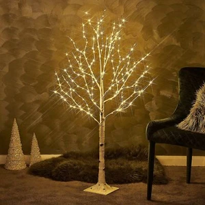 Christmas Decoration Lit Up White Birch Twig Branch Tree Warm White LED Tips Ind - Picture 1 of 6