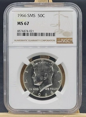 1966 Silver SMS Prooflike Kennedy 50c Half Dollar NGC MS67 - Image 1 of 2