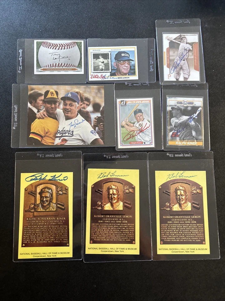 MLB HOF Premium AUTO lote (9) Tommy LaSorda, Bob Lemon, LaRossa, Kiner EX-MT Foto 1 de 4