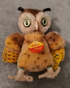 Die Kleine Eule Wittie von Steiff mit Fahne, Knopf + Etikett Supergoldig vintage - Bild 1 von 7