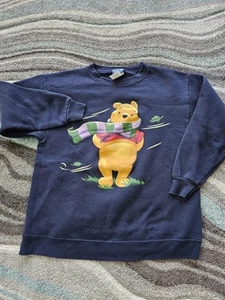 Vintage Disney Pooh Sweatshirt Size Small Crew Neck Blue USA 90s Grandma - Picture 1 of 5
