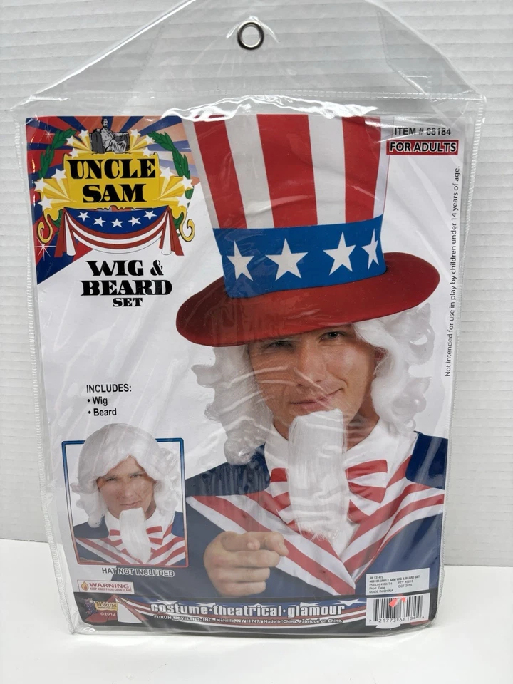 Nuevo en Paquete Juego de Peluca y Barba Tío Sam Adulto SOLO para Estrellas y Rayas Patrióticas del 4 de Julio Foto 1 de 2