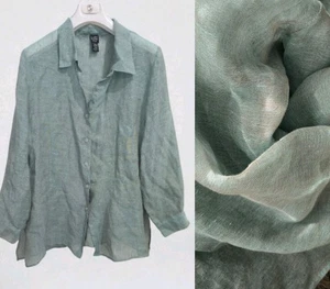 Eileen Fisher Linen Button Down Sheer Long Sleeve Shirt Tunic Italy! Size L - Picture 1 of 8