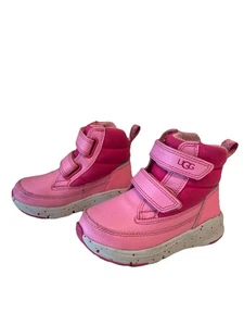Ugg Childrens Girls Nylon Hook & Loop Short Snow Boots Pink Size 7 - Picture 1 of 8