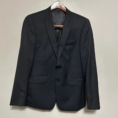 Calvin Klein Mens Sports Coat Blazer 40R Black Birdseye Extreme Slim Wool Jacket - Image 1 of 4