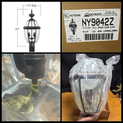 Quoizel NY9042z Post Lamp - Verdi Bronze Beveled Glass - 2 60w Lamp - New In Box - Image 1 of 4