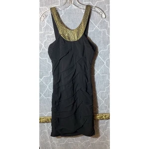 Nicole Miller Mini Cocktail Dress Scalloped Gold Silk Zip Sleeveless Sz 0 NWOT - Picture 1 of 10