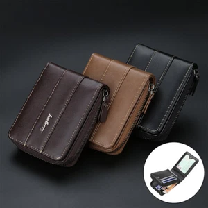 Mens RFID Blocking Leather Wallet Credit Card ID Holder Zipper Purse Waterproof - Picture 1 of 14