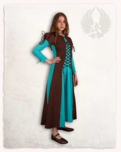 Vestido Mytholon Rebecka marrón/turquesa algodón XXL Larp Edad Media #29003 - Imagen 1 de 7