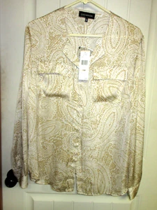 Jones New York Shirt Womens 14W Cream gold Button Up Career Ladies NWT (RK). - Picture 1 of 5
