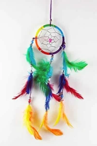 Beautiful 6cm Multi Coloured Dreamcatcher Handmade with Feathers & Silver Beads - Picture 1 of 1