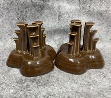 Rare Numbered Fiesta Pair Chocolate Tripod Pyramid Candle Holder Candlestick Set