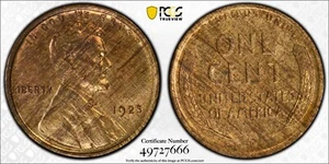 1923 Lincoln Wheat Cent PCGS MS 63 RB Book match wood grain toning Woody - Picture 1 of 8