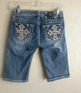 Miss Me Bermuda Girls Size 12 (11" Inseam) Denim Jeans Cross Shorts (017) - Picture 1 of 7