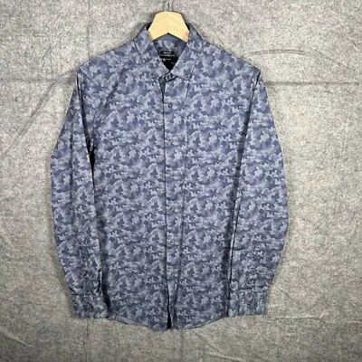 Camisa Bar lll Hombre Pequeña Calce Ajustado Azul Camuflaje Manga Larga Informal Abotonada Foto 1 de 4