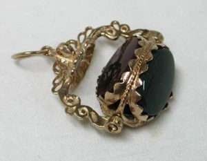 9ct Gold And Agate Spinner Fob Ornate Vintage Charm / Pendant 23033 - Picture 1 of 6