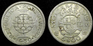 Mozambique Portugal Plata 1960 5 Escudos 1 Año Tipo Alto Grado KM# 61 (26 676) - Imagen 1 de 3