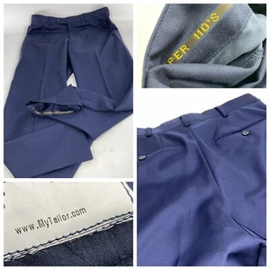 MyTaylor.com Bespoke Barberis Dress Pants 34x30 Blue Super 110s Flat YGI H3-50 - Picture 1 of 10
