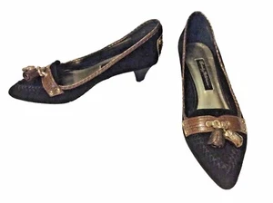 BEVERLY FELDMAN Black Suede Velvet Pumps Gold Rose Gold accents Size 7M Formal - Picture 1 of 7