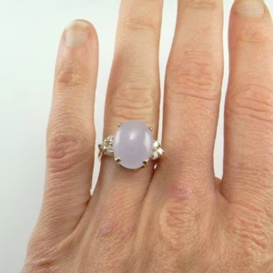 Untreated Lavender Jadeite Jade Diamond Ring Engagement Cabochon Violet Ring - Picture 1 of 9