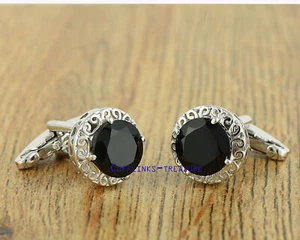 Natural Black onyx Gemstone with 925 Sterling Silver Cufflinks for Men's #8591 - Picture 1 of 3