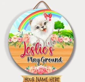 Hund Welpe Schild personalisiertes Namensschild für Mädchen Kinder Zimmer Kinderzimmer Dekor DOG002 - Bild 1 von 12