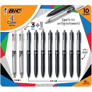 Bic Grip 8 with 4 Color Ball Pens and 2 with 3 Color + Pencil Total 10 counts
