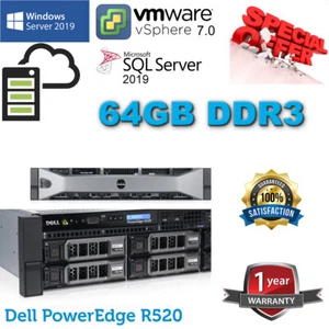 DELL Poweredge R520 2x E5-2470v2 2.40Ghz 20-CORE 64GB DDR3 12TB SAS 7.2K H710 UK - Picture 1 of 10