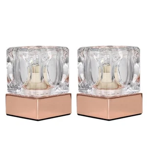 2x Copper Glass Ice Cube Touch Dimmer Table Lamps Bedside Lights Office Desk - Picture 1 of 12