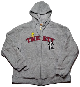TWEETY & SYLVESTER Women Small Gray Hooded Fleece WB LOONEY TUNES Jacket - Picture 1 of 16