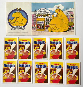 Lot pub Nesquik Nestlé Groquik 2 autocollants offerts Pif gadget 522 + 10 cartes