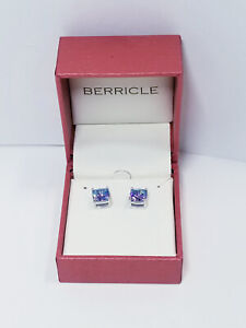 Berricle Solitaire Kaleidoscope Cushion CZ Stud Earrings in Sterling Silver