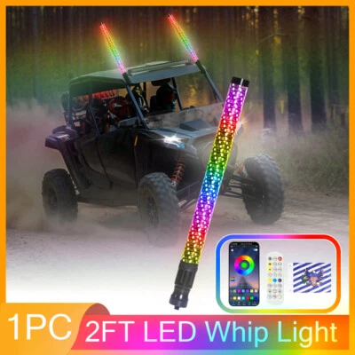 1pc 2ft RGB Spiral LED Whip Lights Antenna Chase w/ USA Flag&Remote for ATV UTV - Image 1 of 4