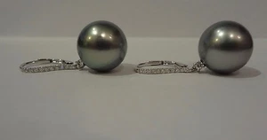 * Creoli (orecchini) PERLE DI TAHITI 22 brillanti 0,33 carati oro bianco 585 * - Foto 1 di 5