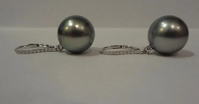 * Creolen (Ohrhänger) TAHITIPERLEN 22 Brillanten 0,33 Carat 585er Weißgold * - Bild 1 von 4