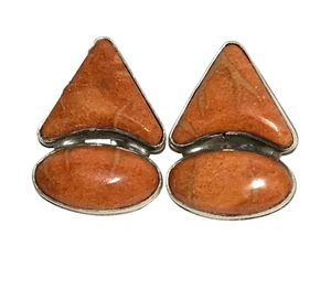 D Troutman Sterling Silver Coral Southwestern Native American Clip On Earrings - Picture 1 of 7