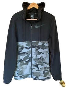 $90 Nike Mens Medium Full Zip Dri-Fit Jacket Hoodie Black Camo Gorpcore Outdoors - Picture 1 of 11