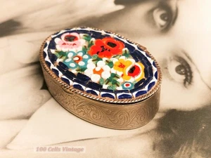 Colourful floral micromosaic-5cm-vintage pill box-205 - Picture 1 of 6
