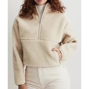 Madewell Faux Shearling Half Zip Up Pullover Trendy Sweater US Women's XXS New - Picture 1 of 6