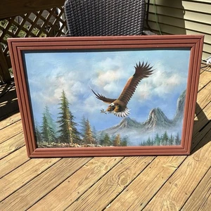 Soaring Bald Eagle in Flight Oil Painting On Canvas Nature Realism Framed - Picture 1 of 10