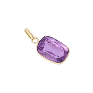 Natural Amethyst 14K Yellow Gold Bezel Setting Solitaire Dainty Pendant B609 - Foto 1 di 4
