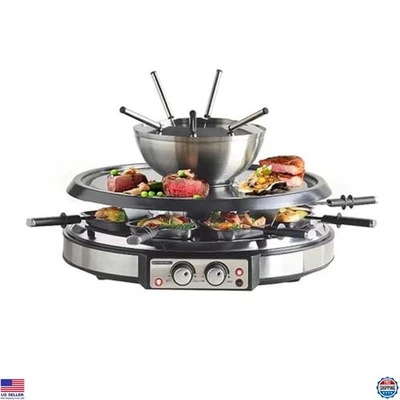 Electric Fondue Pot Set with Grill, 600ml, 8 Forks, Dual Thermostats - Image 1 of 4