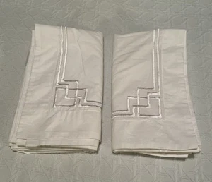 2 Hotel Collection King Pillow Sham White Cotton Embroidered Frame Pair - Picture 1 of 9