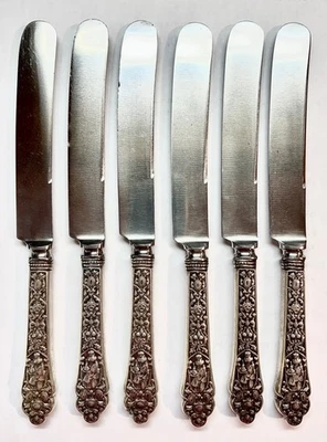 Gorham Medici cuchillos regulares antiguos de plata de ley - juego de 6, 8 5/8", c.1880 Foto 1 de 4
