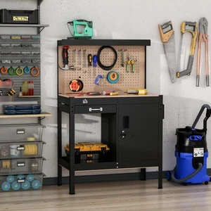 Work Table Garage Tool Stand w/ 20 Hook Peg Board, Tool Storage, 220lbs Capacity - Picture 1 of 11