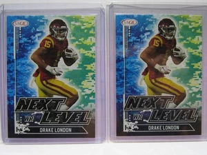 Lote de 2 quilates de tarjeta de novato de fútbol americano Sage Next Level 2022 Drake London Atlanta WR - Imagen 1 de 1