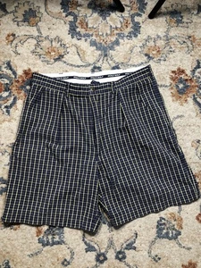 Polo Golf Shorts Mens 34 Blue Yellow Plaid Casual Preppy Pleated 100% Cotton - Picture 1 of 10