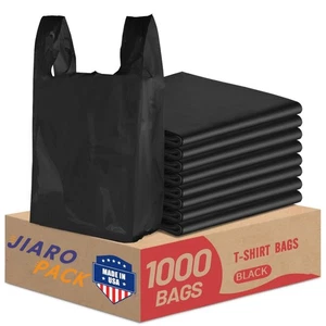 1000 Black T-Shirt Bags 1/6 12" x 6.5" x 21", Plastic Grocery Shopping Bags - Picture 1 of 8
